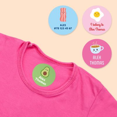 15 round iron-on name labels for clothing