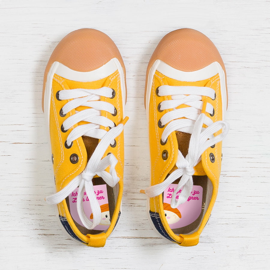 18 selbstklebende Namensetiketten für Schuhe rechts-links